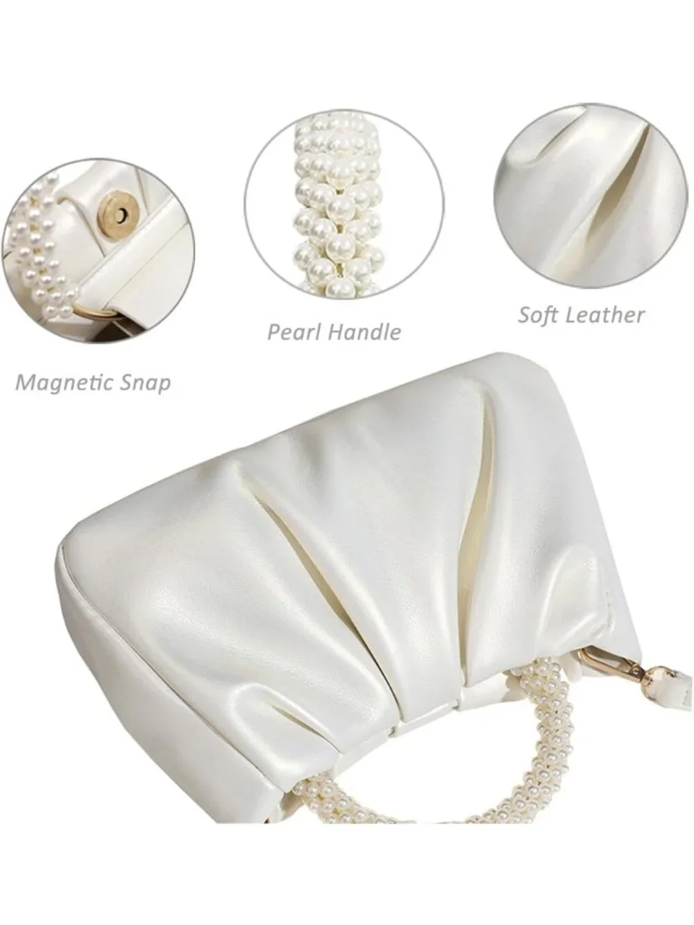 👜Women's White Leather Wedding Party Pearl Elegant Clutch Purse Magnetic Snap